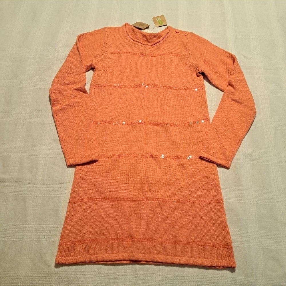Crazy 8 girls size Large 10-12 sweater dress, light orange & sequin design, New